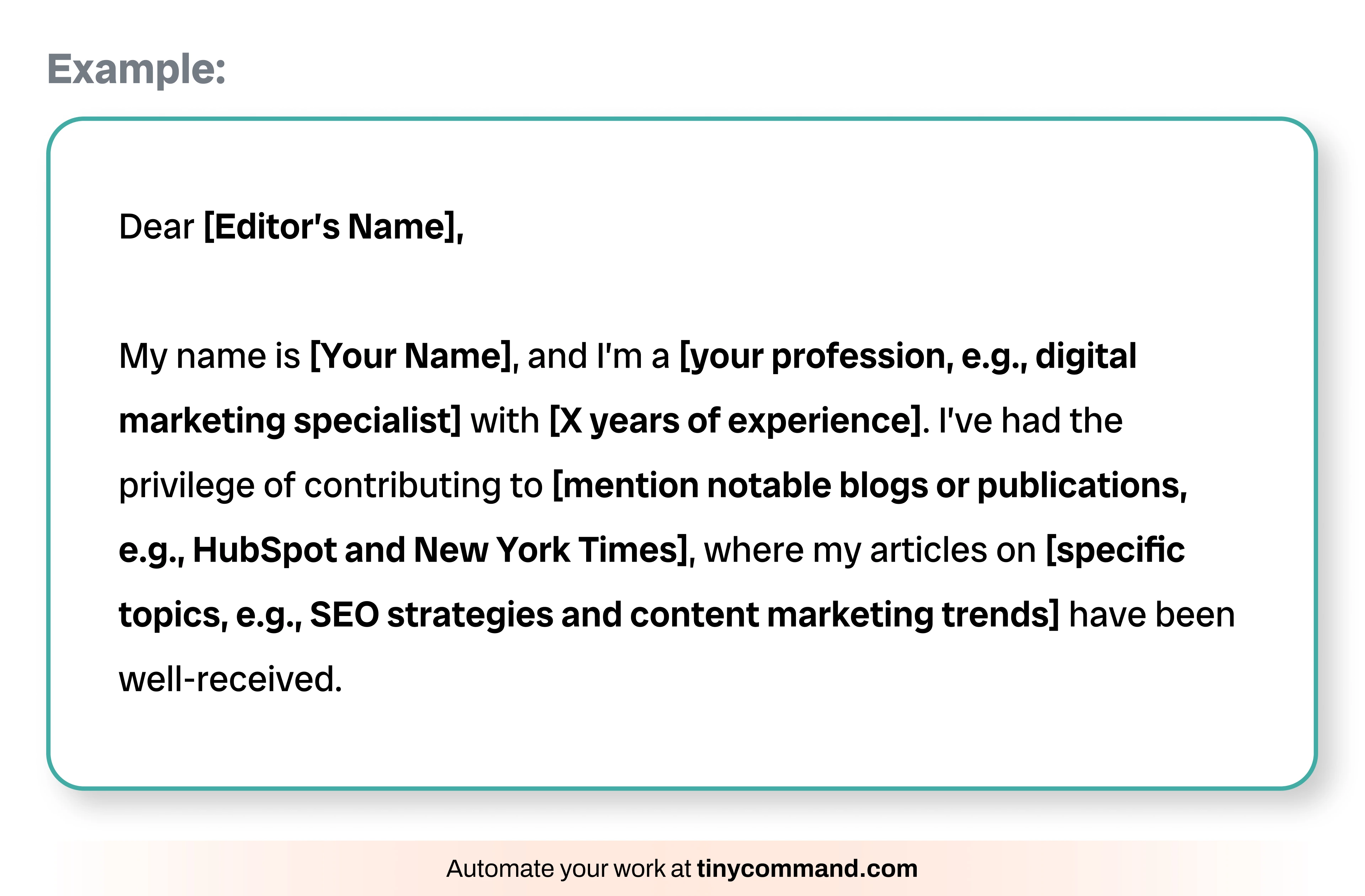 Perfect guest post pitch email example - Automate your work at tinycommand.com