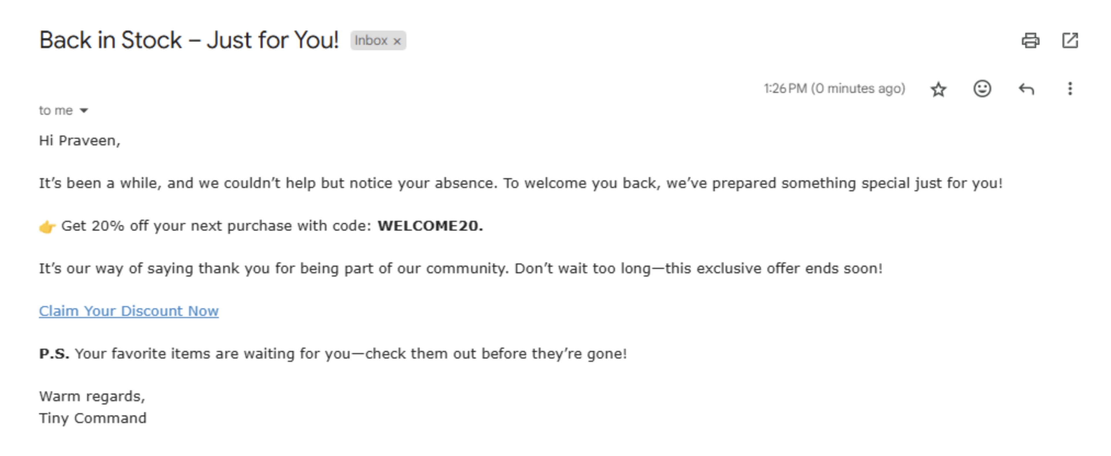 Example of an email template - Automate your work at tinycommand.com