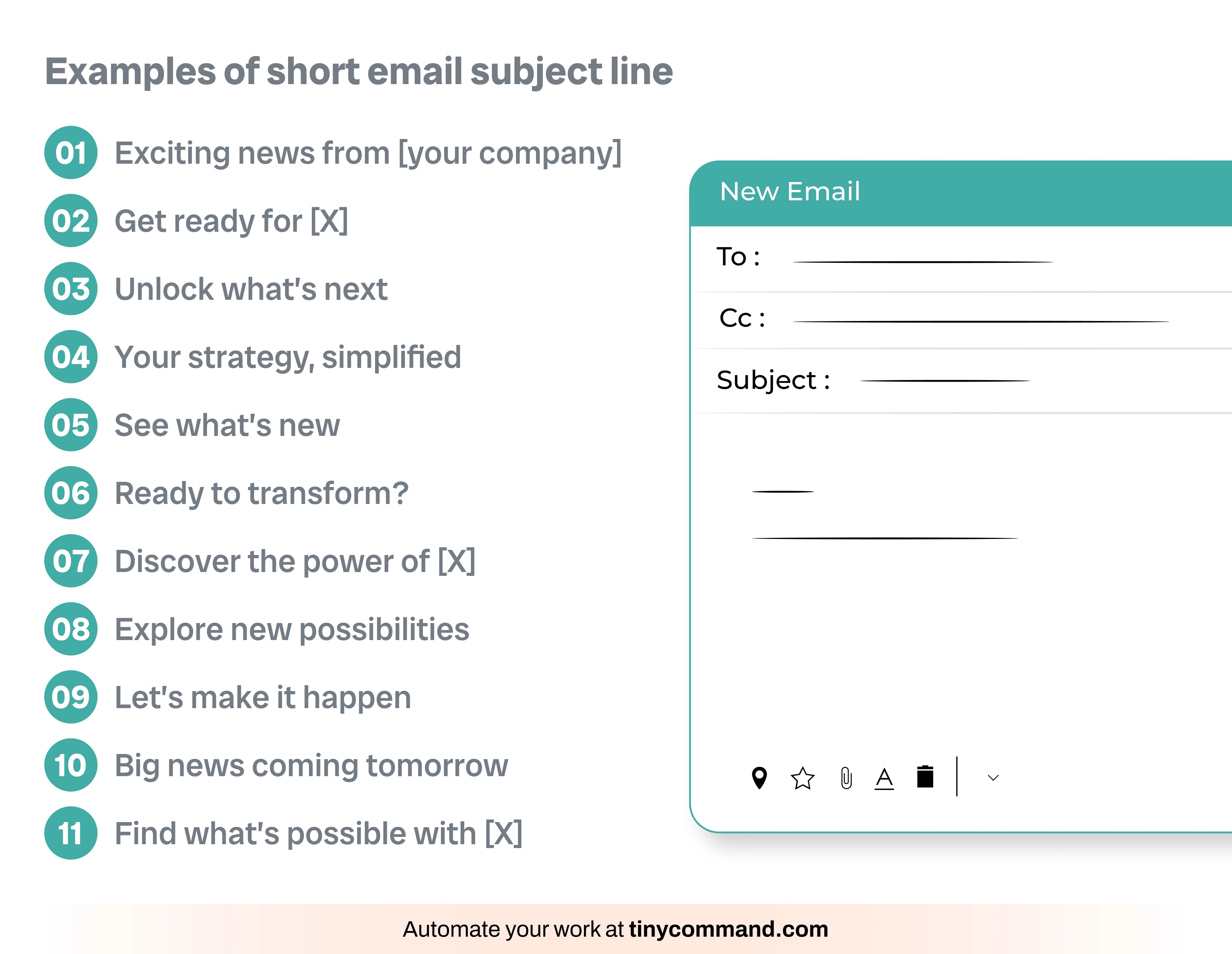 Examples of short email headlines - Automate your work at tinycommand.com