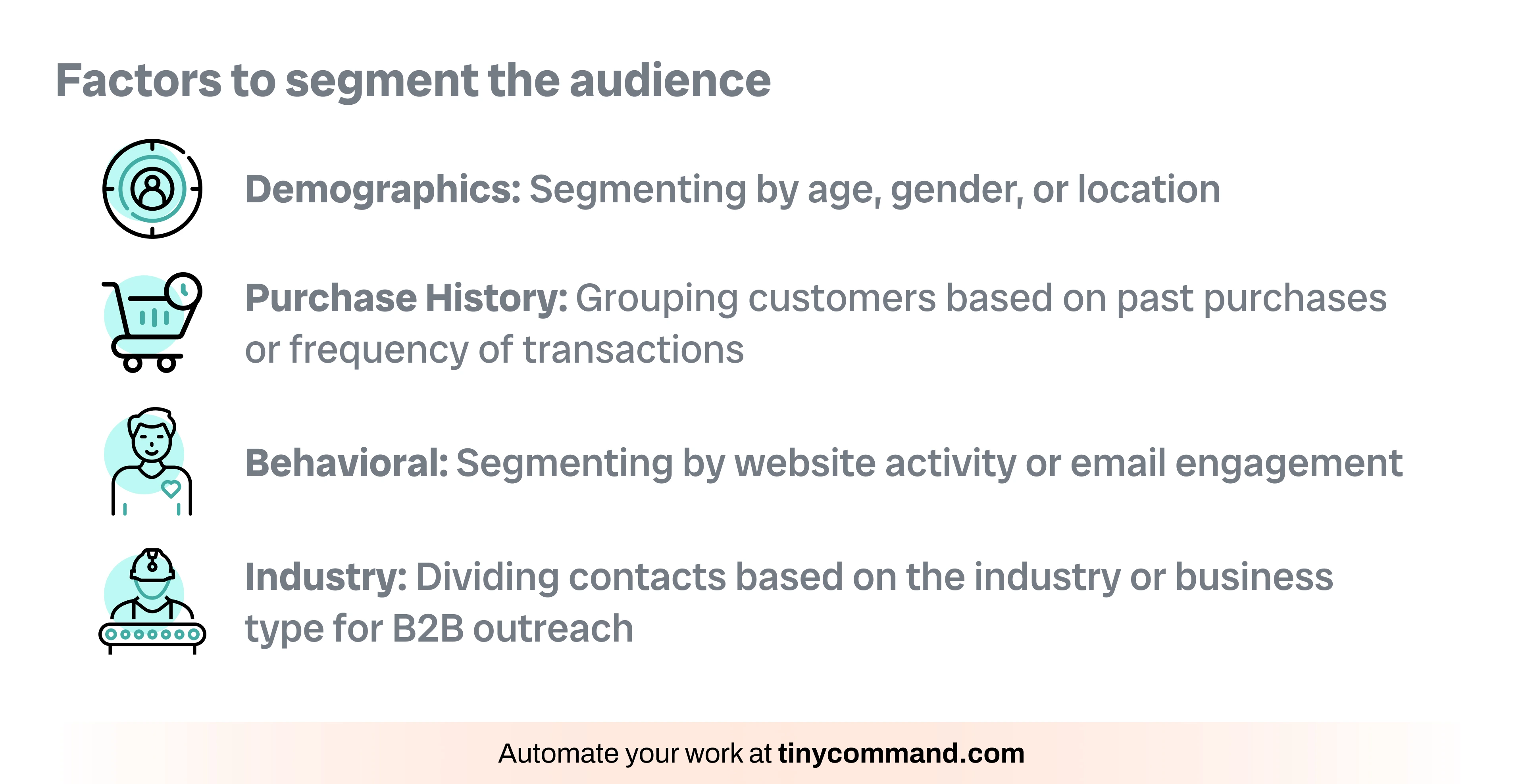 Factors to segment the audience - Automate your work at tinycommand.com